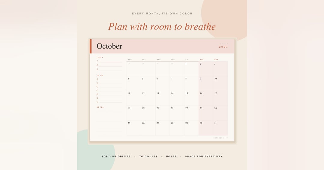 2027 Monthly Planner PDF | Minimalist Colorful Printable Calendar | A4 Landscape, image 2