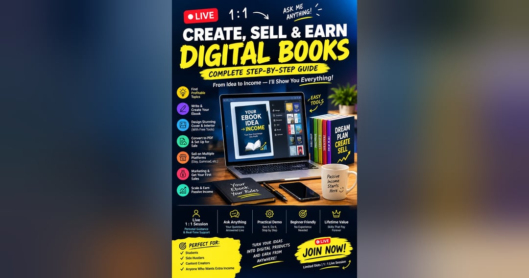FROM ZERO TO DIGITAL PRODUCT SELLER π The Complete 1:1 Live Masterclass on Creating, Publishing & Selling Ebooks (Tamil and English)