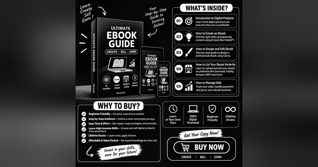 WRITE TITLE Ultimate Ebook Guide: Create, Sell & Earn Online | Beginner’s Step-by-Step Guide to Making Money with Digital Products, image 2
