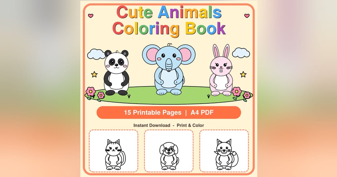 Cute Animals Coloring Book for Kids