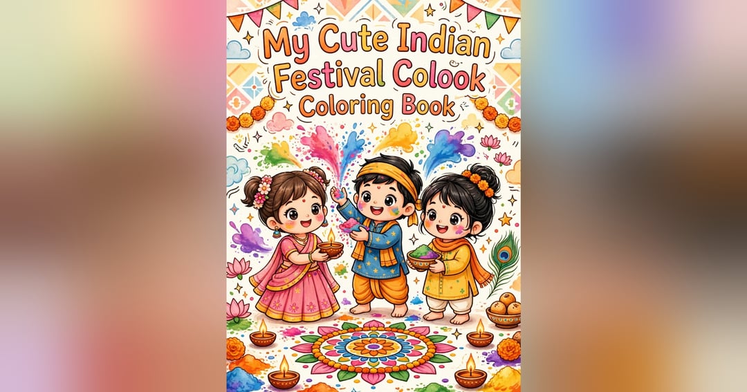 My cute Indian festival colouring book for toddlers-19 adorable festival to colour Diwali Holi Janmashtami Ganesh chaturthi colour ring book for kids.
