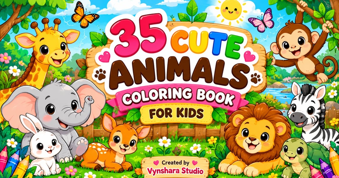 35 Cute Animals Coloring Book for Kids | 35 Printable Animal Coloring Pages (Ages 3β6)
