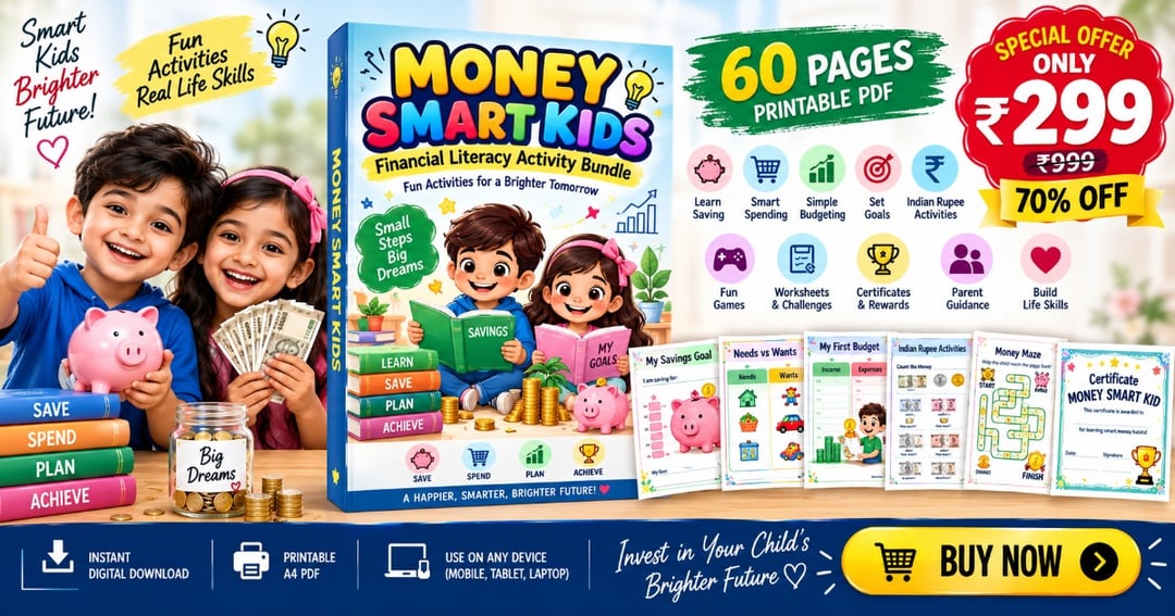 Money Smart Kids – 60-Page Financial Literacy Activity Bundle Ages 6–12 Saving, Spending, Budgeting & Money Games