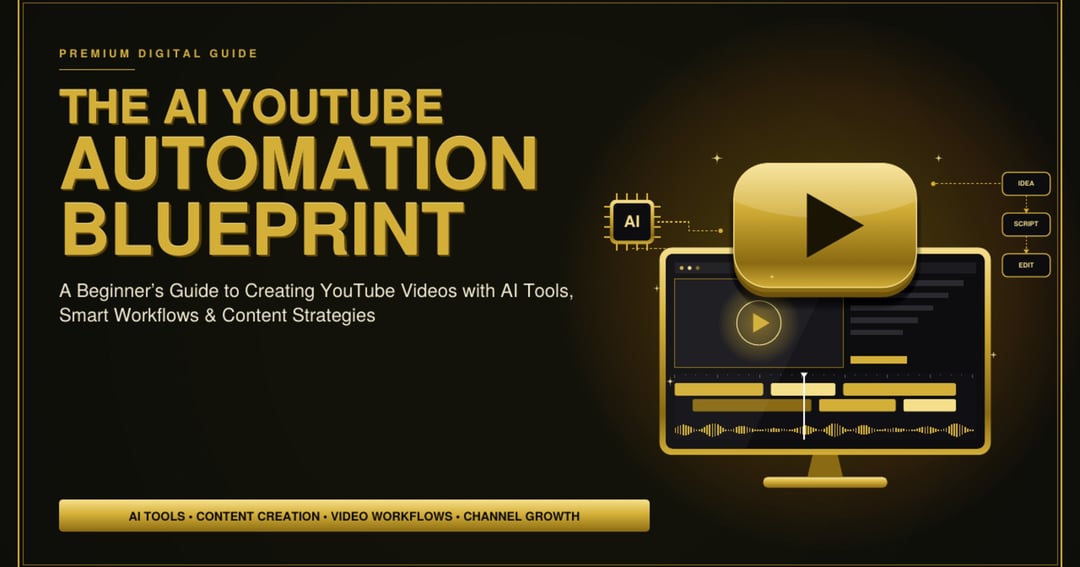 THE AI YOUTUBE AUTOMATION BLUEPRINT  Create Videos Smarter. Automate Your Workflow. Build Your YouTube Channel.  A Beginner's Guide to AI Tools, Faceless Videos, Content Creation & YouTube Growth  🤖 Learn AI Tools • 🎬 Create Videos • 📈 Grow Your Channe