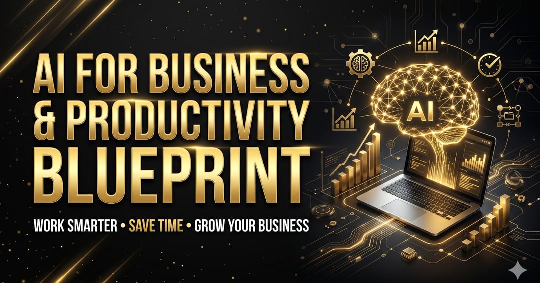 🚀 THE AI BUSINESS & PRODUCTIVITY BLUEPRINT  Work Smarter. Save Time. Grow Your Business with AI.  A Beginner-Friendly Guide to Using AI Tools for Business Growth, Automation & Maximum Productivity  🤖 AI TOOLS • BUSINESS GROWTH • SMART WORKFLOWS • TIME S