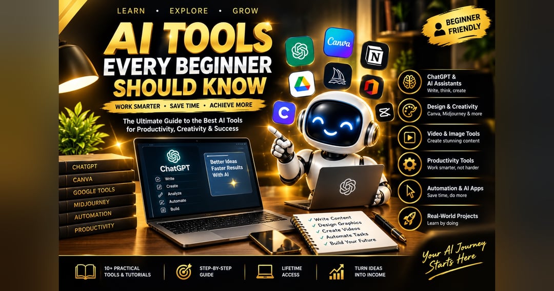 🚀 AI TOOLS EVERY BEGINNER SHOULD KNOW  Discover the Best AI Tools to Save Time, Boost Productivity & Unlock New Opportunities  ✨ A Beginner-Friendly Guide to Artificial Intelligence, ChatGPT & Powerful AI Tools