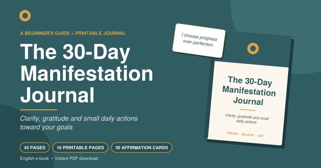 The 30-Day Manifestation Journal | Printable Goal Setting, Gratitude and Affirmations Guide | Instant PDF Download