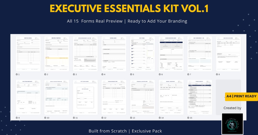 Executive Essentials Kit Vol 1 | 15 Printable Corporate Forms Bundle | A4, image 2