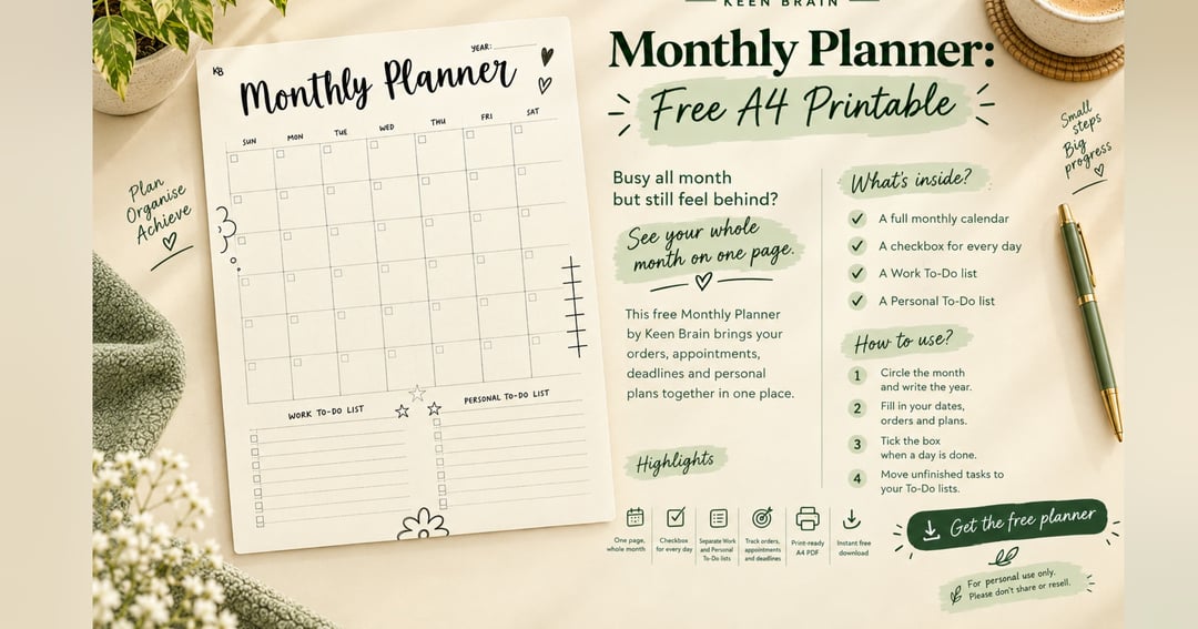 Monthly Planner: Free A4 Printable