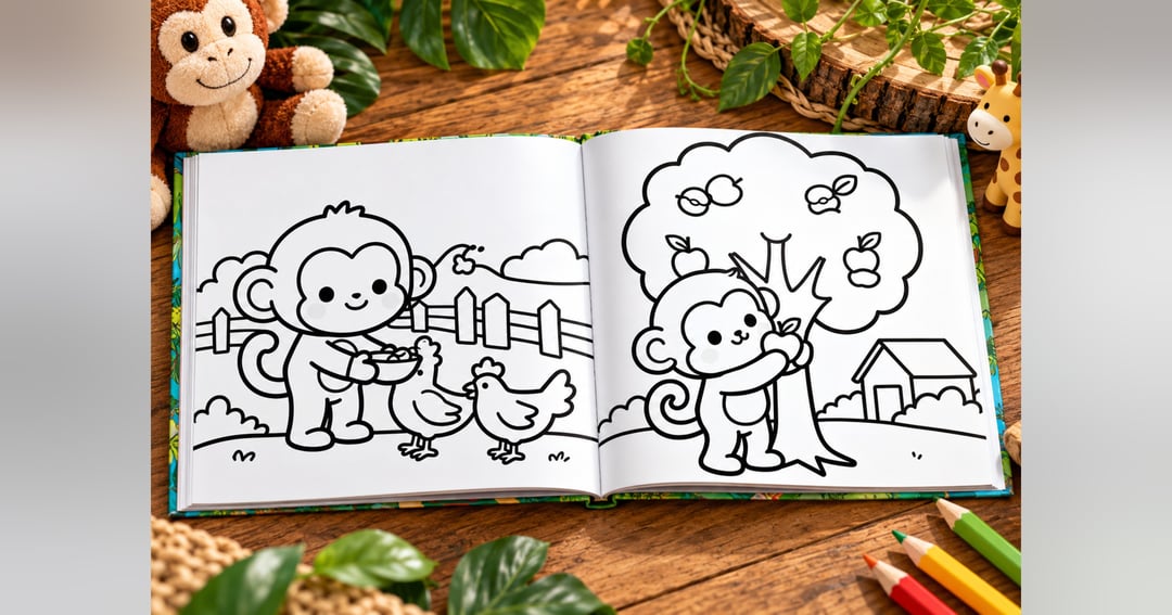 Jungle Adventure Monkey Coloring Book - 29 Cute Pages for Kids Age 3-8, image 2