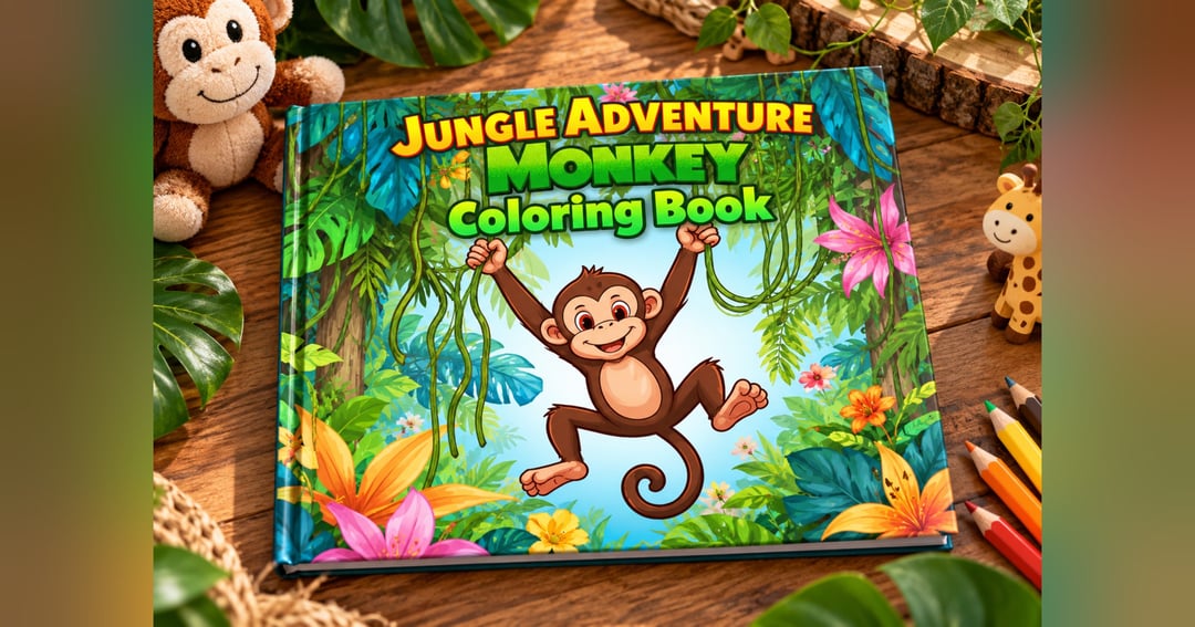 Jungle Adventure Monkey Coloring Book - 29 Cute Pages for Kids Age 3-8