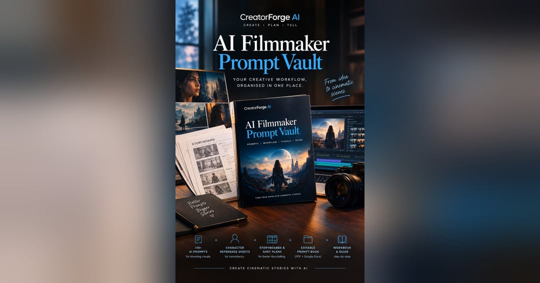 CreatorForge AI Filmmaker Prompt Vault — 114 Cinematic AI Prompts + Workbook