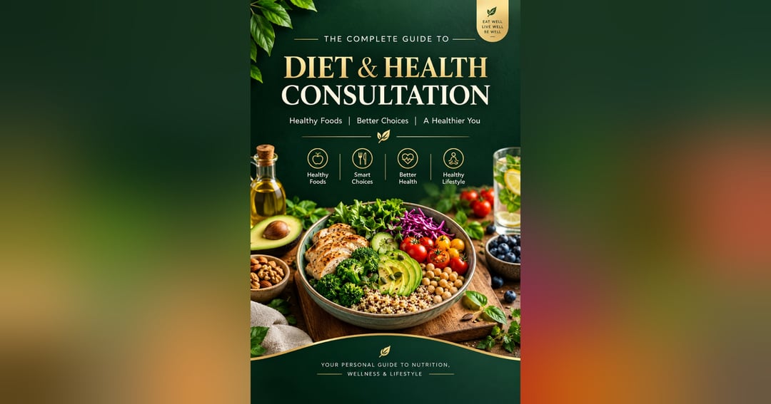# The Complete Guide to Diet & Health Consultation **Healthy Foods | Better Choices | A Healthier You**  ### Product Description Discover a practical, beginner-friendly guide to healthy eating, balanced nutrition, meal planning, and everyday wellness.  *T, image 2