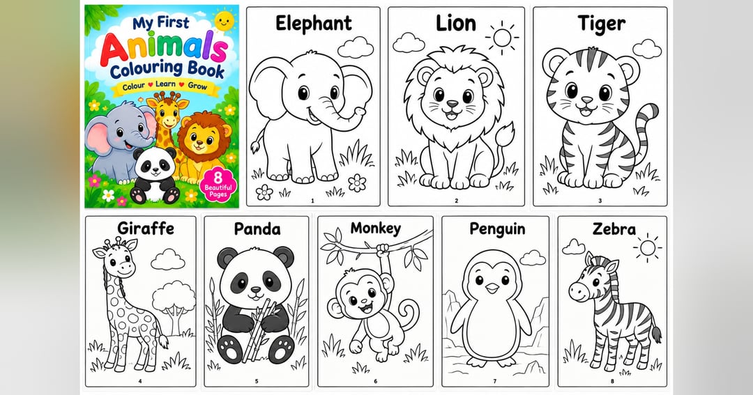 My First Animals Colouring Book – 8 Cute Animal Pages for Kids (Colour, Learn, Grow), image 2