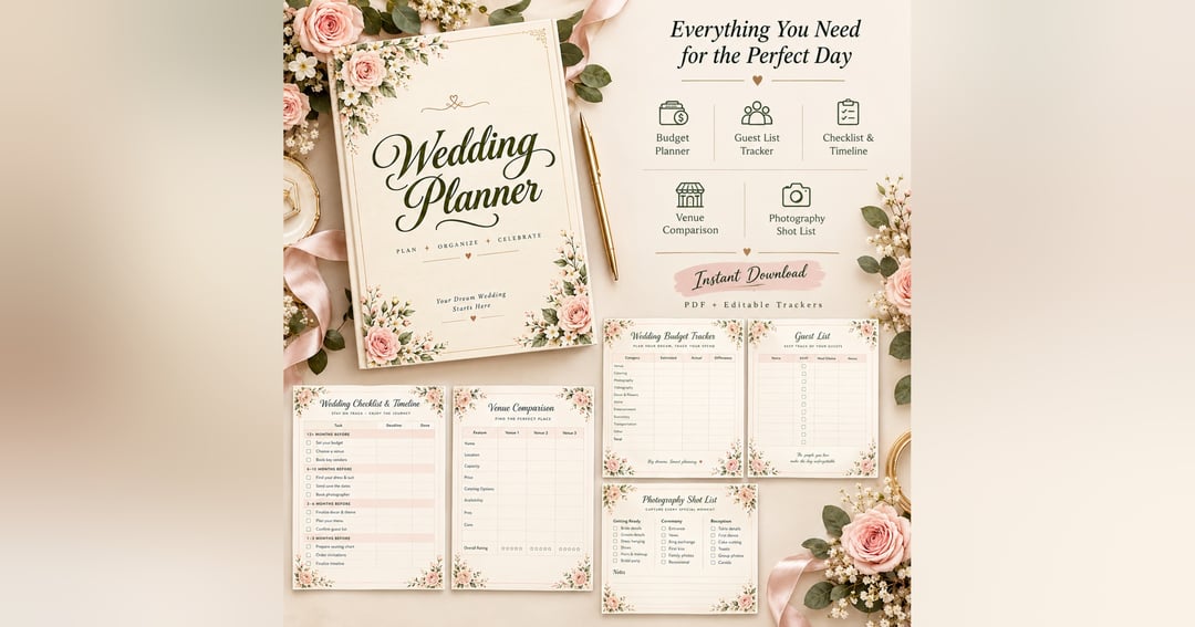 The Ultimate Wedding Planner Bundle | Floral Wedding Organizer, Budget Tracker, Guest List, Checklist & Timeline | Printable PDF, image 2