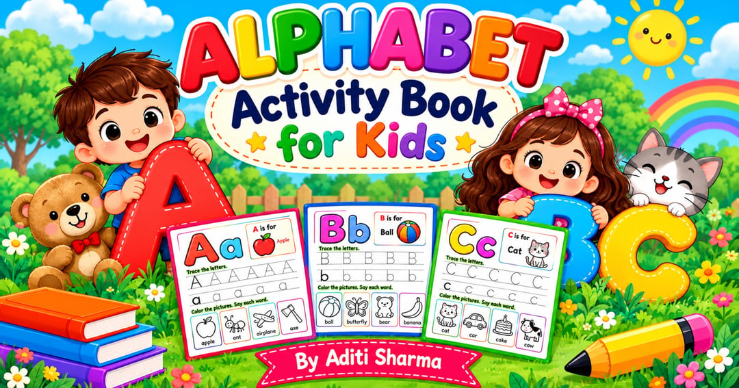 Alphabet Activity Book for Kids Ages 1–5 | A to Z Letter Tracing, Coloring & Early Learning Worksheets | Preschool Learning Printable PDF