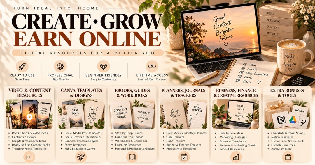 Ultimate Digital Creator Bundle | 8,000+ Faceless & Aesthetic Videos, Canva Templates, eBooks, Planners & Digital Resources, image 3