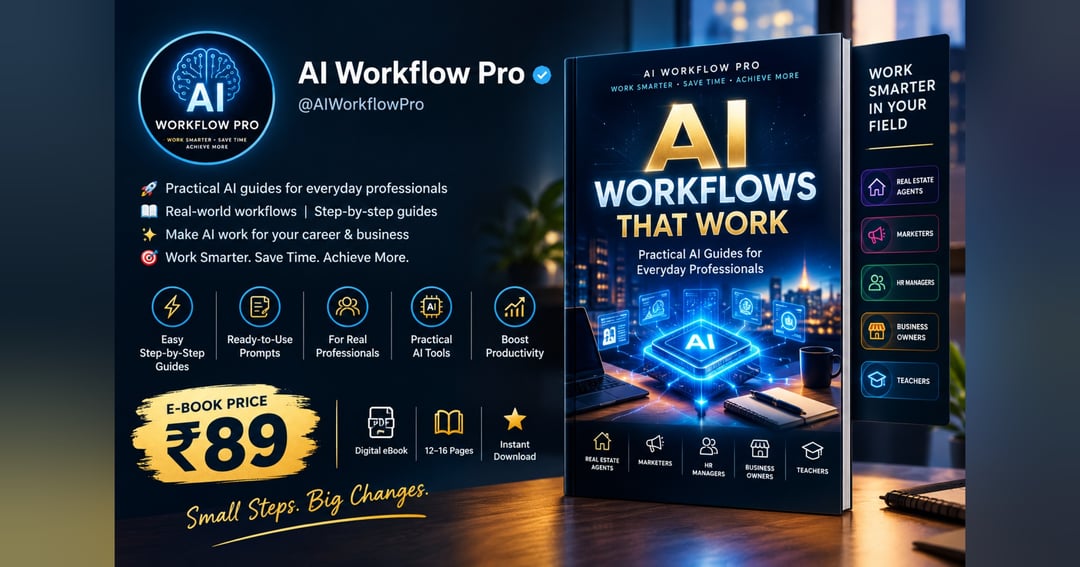 🤖 Welcome to AI Workflow Pro!  🚀 Practical AI Guides for Professionals 📘 Step-by-Step Workflows & Ready-to-Use Prompts 💼 Real Estate • Marketing • HR • Business • Education ⚡ Work Smarter. Save Time. Achieve More.  ✨ TURN AI INTO YOUR DAILY ADVANTAGE., image 2