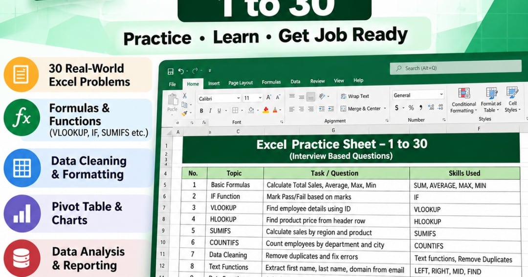 Excel Interview Practice Sheet – 1 to 30