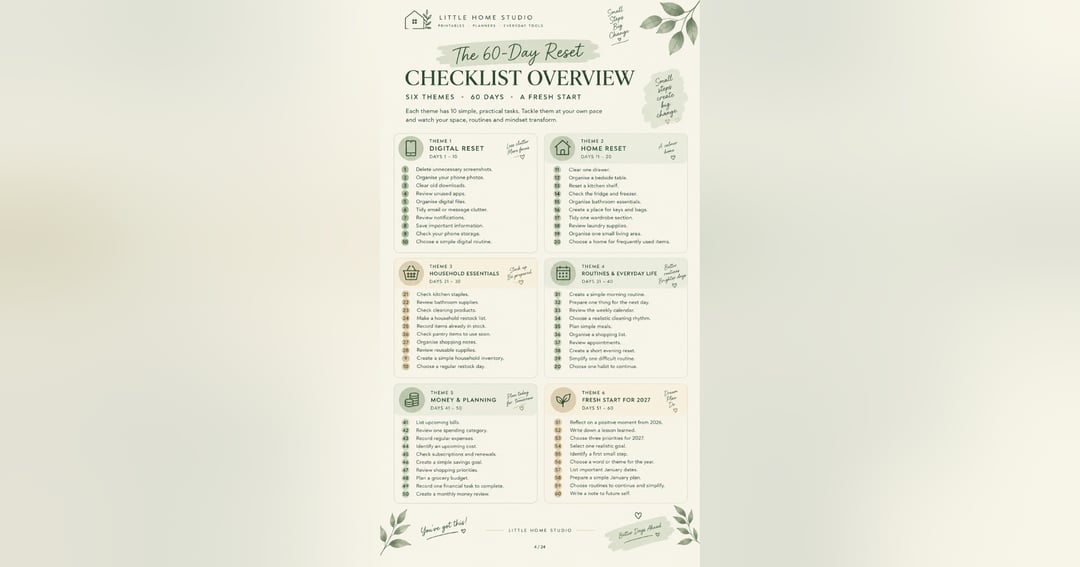 60-Day Reset Checklist | Home Organisation & Daily Life Planner, image 3