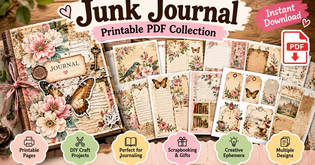 Vintage Junk Journal PDF | Printable Scrapbook Pages & Creative Journaling Kit, image 2