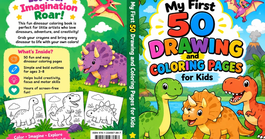 My First 50 Drawing and Coloring Pages for Kids: Fun Dinosaur Coloring Book for Kids Ages 3–8 | Easy Drawings, Cute Dinosaurs, and Creative Activities