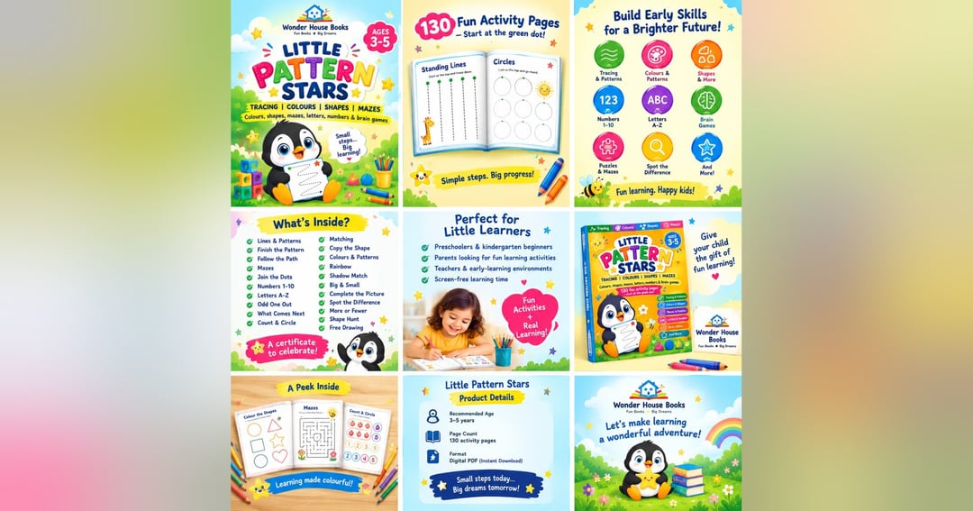 Little Pattern Stars – Kids Activity Book Ages 3–5 | Tracing, Colours, Shapes & Mazes, image 2
