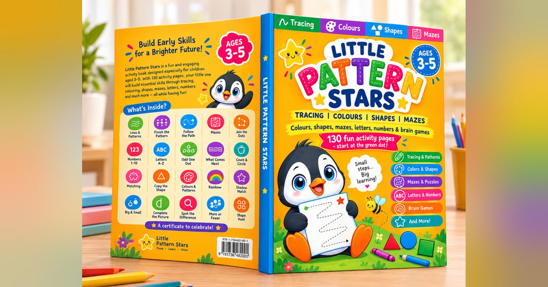 Little Pattern Stars – Kids Activity Book Ages 3–5 | Tracing, Colours, Shapes & Mazes