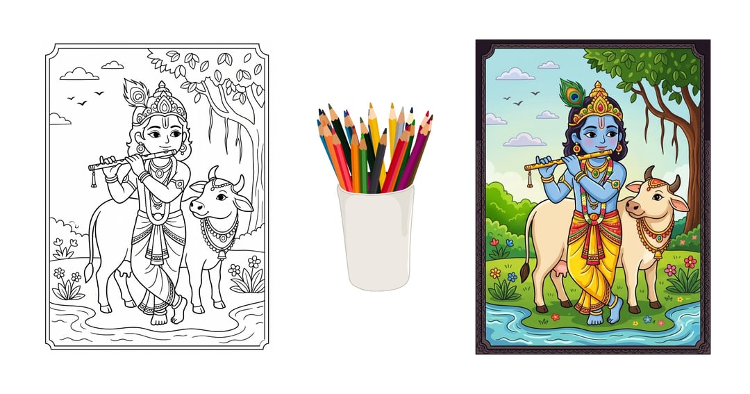 Little Krishna Colouring Book – 15 Fun Printable Pages, image 4