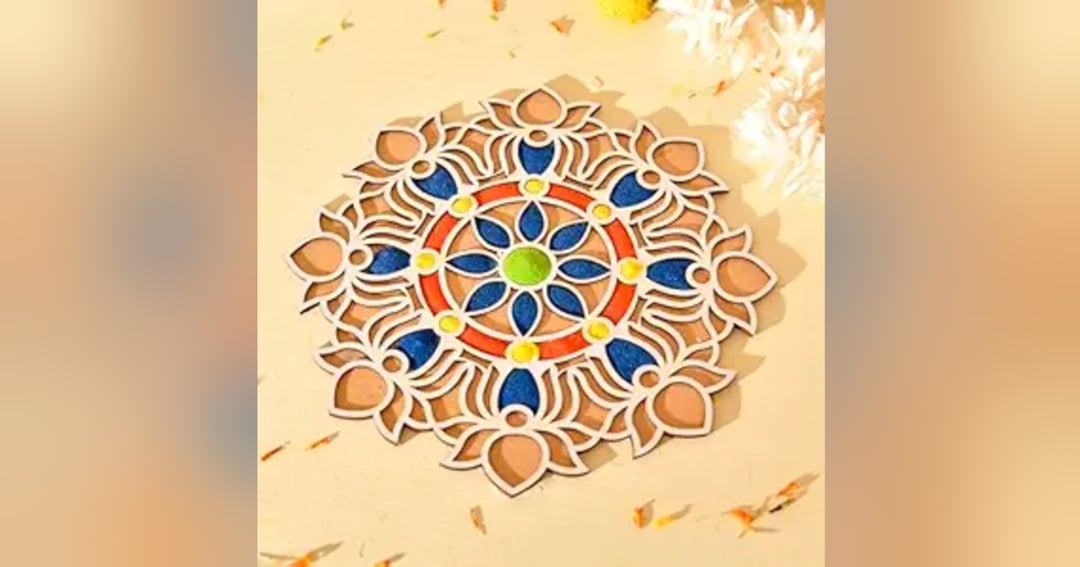 CraftVatika Diwali Rangoli Stencils for Door Entrance, Diwali Decoration Items for Home Decor, Rangoli Making Tools Kit, Rangoli Stencils Mat Big Size (12 Inch), image 2