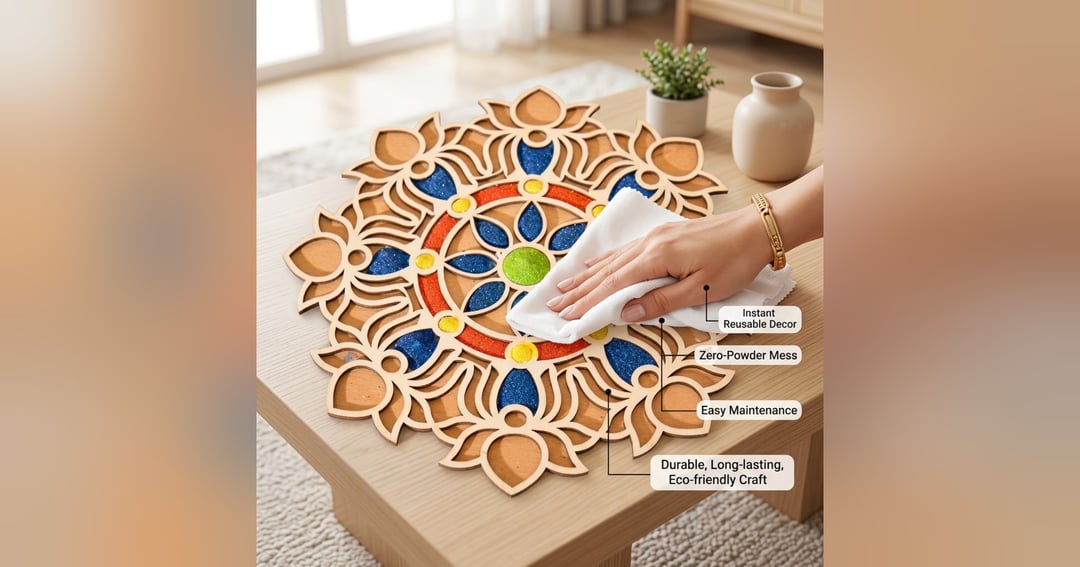 CraftVatika Diwali Rangoli Stencils for Door Entrance, Diwali Decoration Items for Home Decor, Rangoli Making Tools Kit, Rangoli Stencils Mat Big Size (12 Inch), image 3