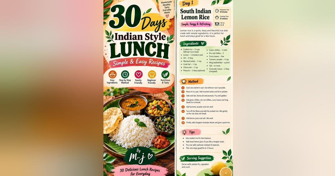 30 Days of Indian Style Lunch – Simple Recipes with Detailed Step-by-Step Methods | M_j