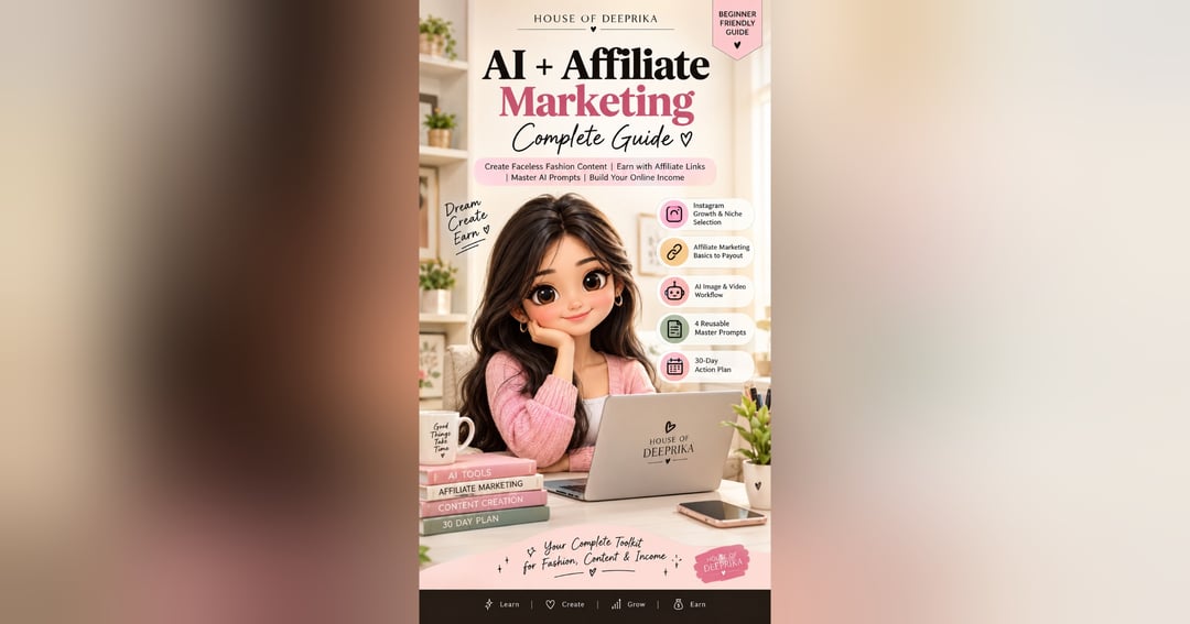 AI + Affiliate Marketing: The Complete Beginner’s Guide  Create Faceless Fashion Content, Master AI Prompts & Learn Affiliate Marketing Step by Step | By House of DeepRika