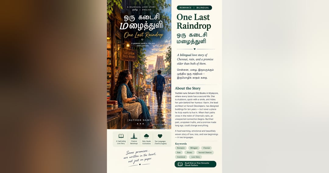 One Last Raindrop | ஒரு கடைசி மழைத்துளி — A Bilingual Tamil & English Romance eBook  Love, Rain, Old Letters & a Promise Waiting to Be Kept