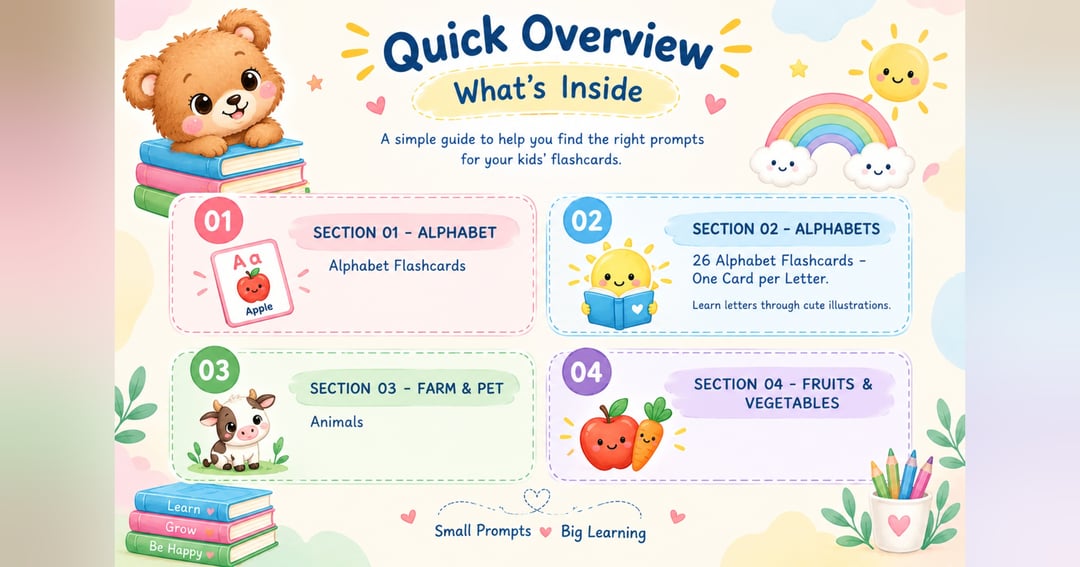 AI Prompts for Kids’ Flashcards | Alphabet, Animals, Fruits & Vegetables, image 4