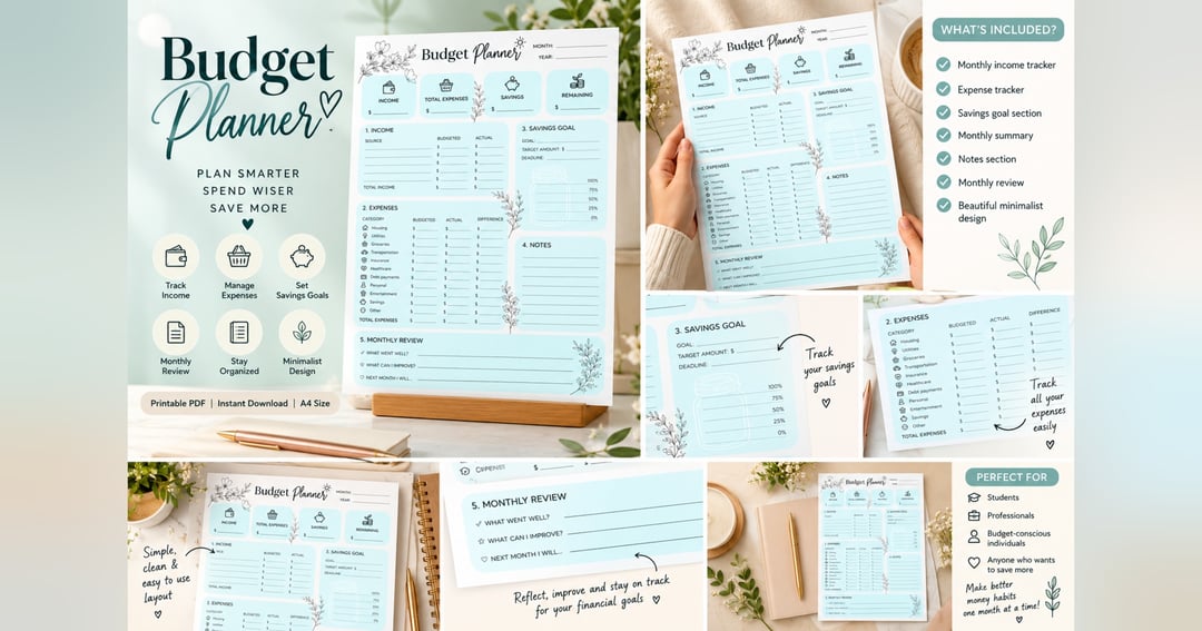 Budget Planner | Printable Monthly Budget & Savings Tracker, image 2