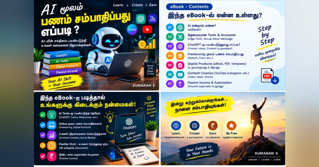 AI மூலம் பணம் சம்பாதிப்பது எப்படி? 🤖💰  Step-by-Step Complete Guide in Tamil  Learn • Create • Earn  By Kumaran S, image 2