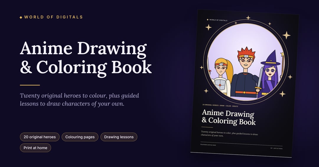 Anime Drawing & Coloring Book – 20 Original Heroes, Lessons & Worksheets (PDF), image 5