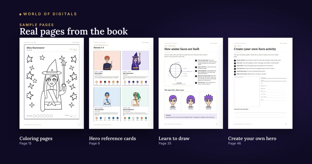 Anime Drawing & Coloring Book – 20 Original Heroes, Lessons & Worksheets (PDF), image 3
