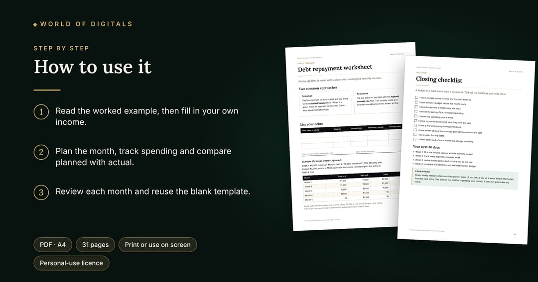 Smart Savings & Budget Planner – Printable Monthly Budget Workbook (PDF), image 4