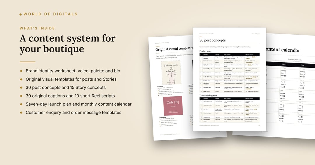 Boutique Social Media Design Kit – Captions, Reel Scripts & Content Calendar (PDF), image 2