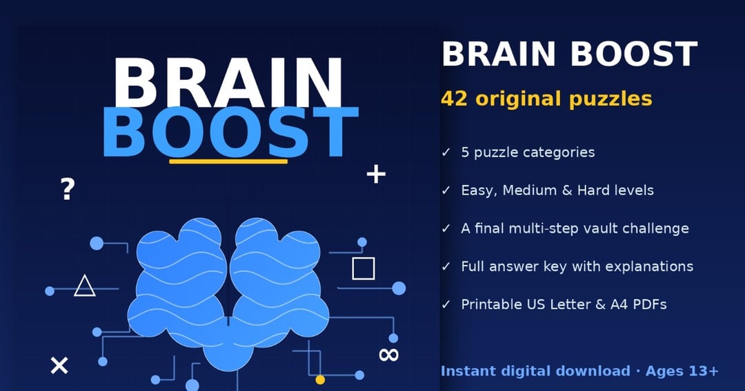 The Ultimate Puzzle & Mind Challenge Book | 42 Printable Puzzles for Ages 13+ (A4 PDF)