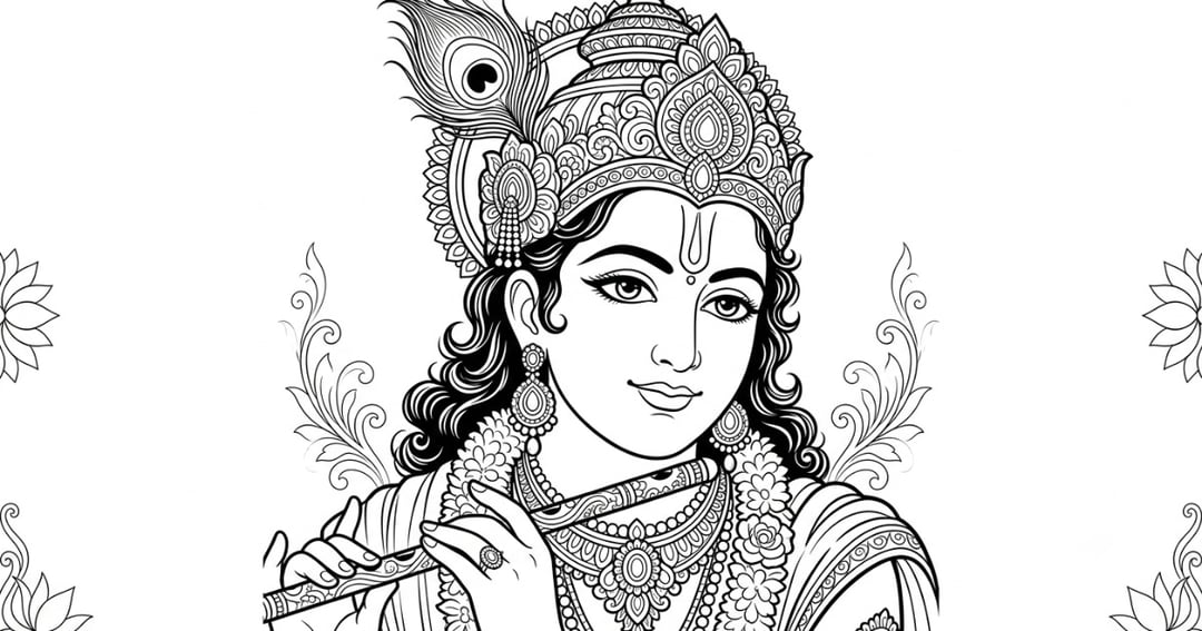 Discover a beautiful collection of Krishna-themed coloring pages inspired by the playful adventures, divine stories, and peaceful moments of Lord Krishna., image 5
