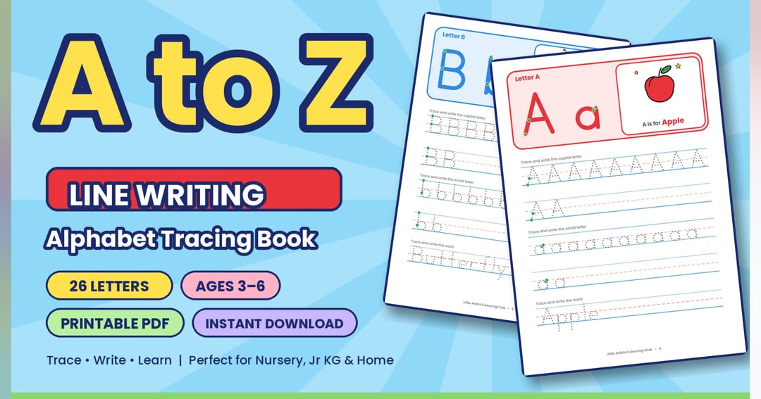 A to Z Alphabet Line Writing Book – Tracing Practice for Kids (Ages 3–6)
