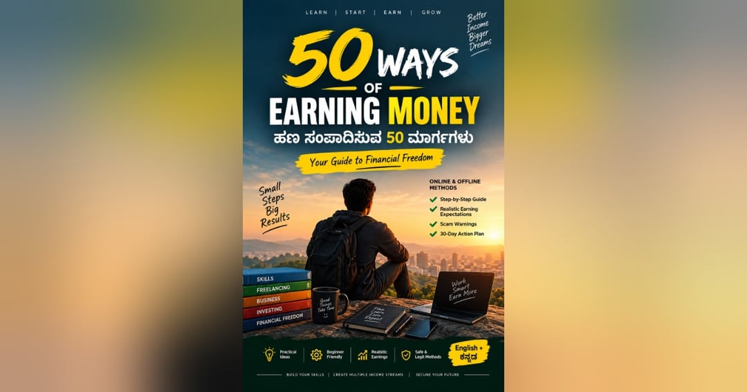📘 50 WAYS OF EARNING MONEY 💸  Want to learn 50 ways to earn money?  🔥 50 Online & Offline Ideas 📱 Beginner-Friendly Methods 💻 Step-by-Step Starting Guide 🛡️ Scam Awareness Tips 🗓️ 30-Day Action Plan  🌐 English + ಕನ್ನಡ  💰 Introductory Price: Just, image 2