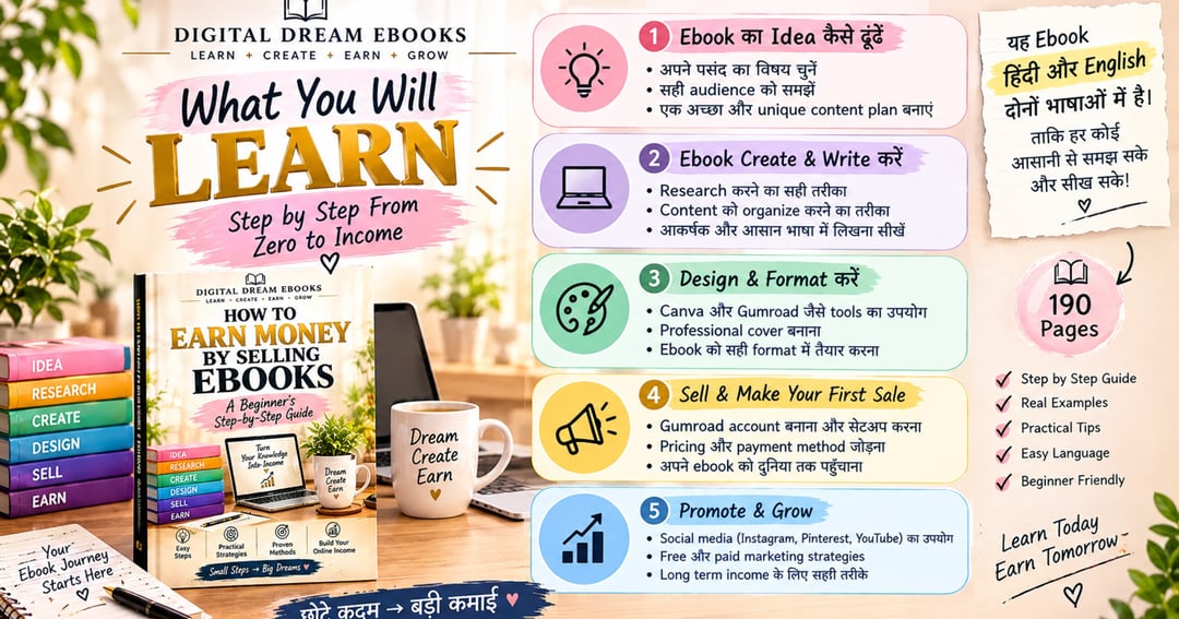 How to Earn Money by Selling Ebooks | 190 Pages Hindi + English Beginner’s Guide | Digital Dream Ebooks, image 3