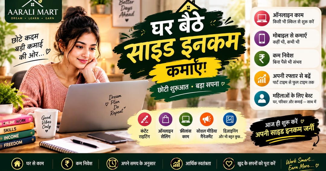घर बैठे Side Income शुरू करें! 🏡💸 बिना ऑफिस जाए Online Earning का सही तरीका सीखें 📘🔥