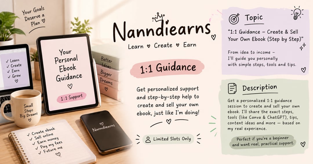 1:1 Ebook Guidance – Learn to Create & Sell Your First Ebook