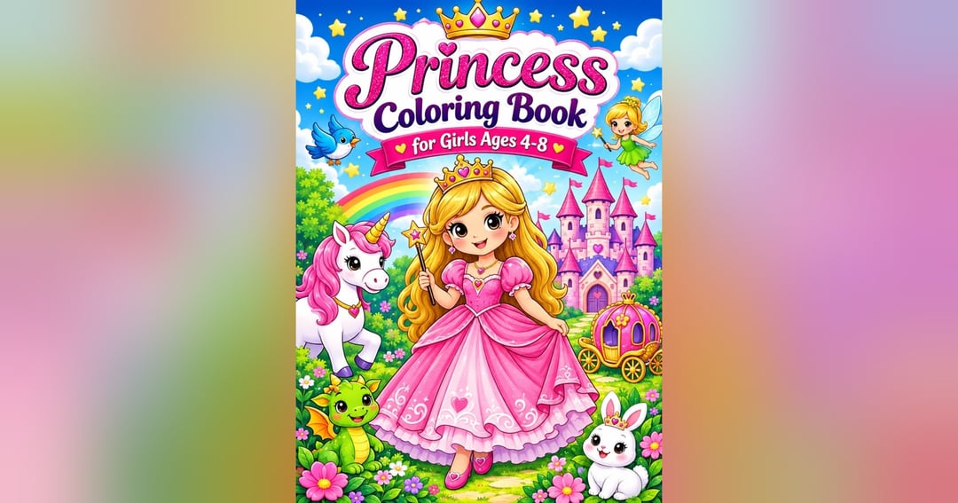 Cute Princess Colouring Book for Kids | Printable PDF | Girls Ages 3–8, image 2