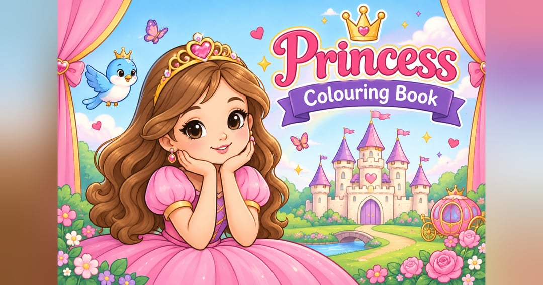 Cute Princess Colouring Book for Kids | Printable PDF | Girls Ages 3–8